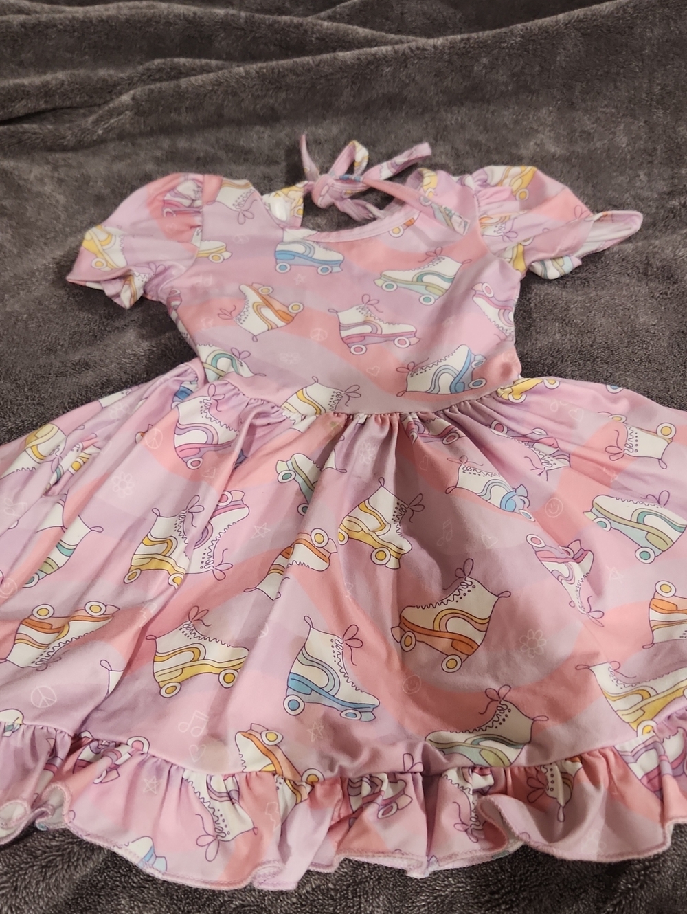 Girls' Pink Roller Skate Print Casual Dress